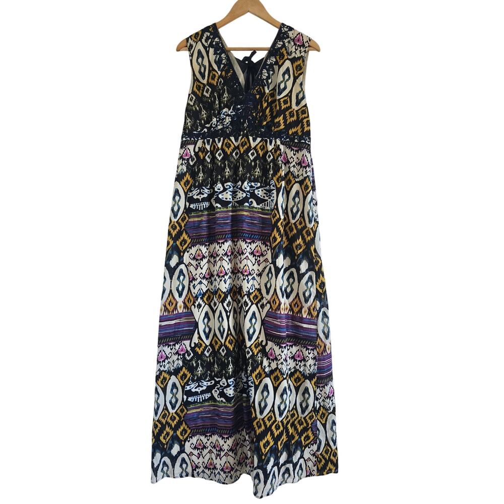 Jigsaw Boho Embroidered Maxi Dress Size 10/ US-S Cotton Sleeveless V-neck Artsy